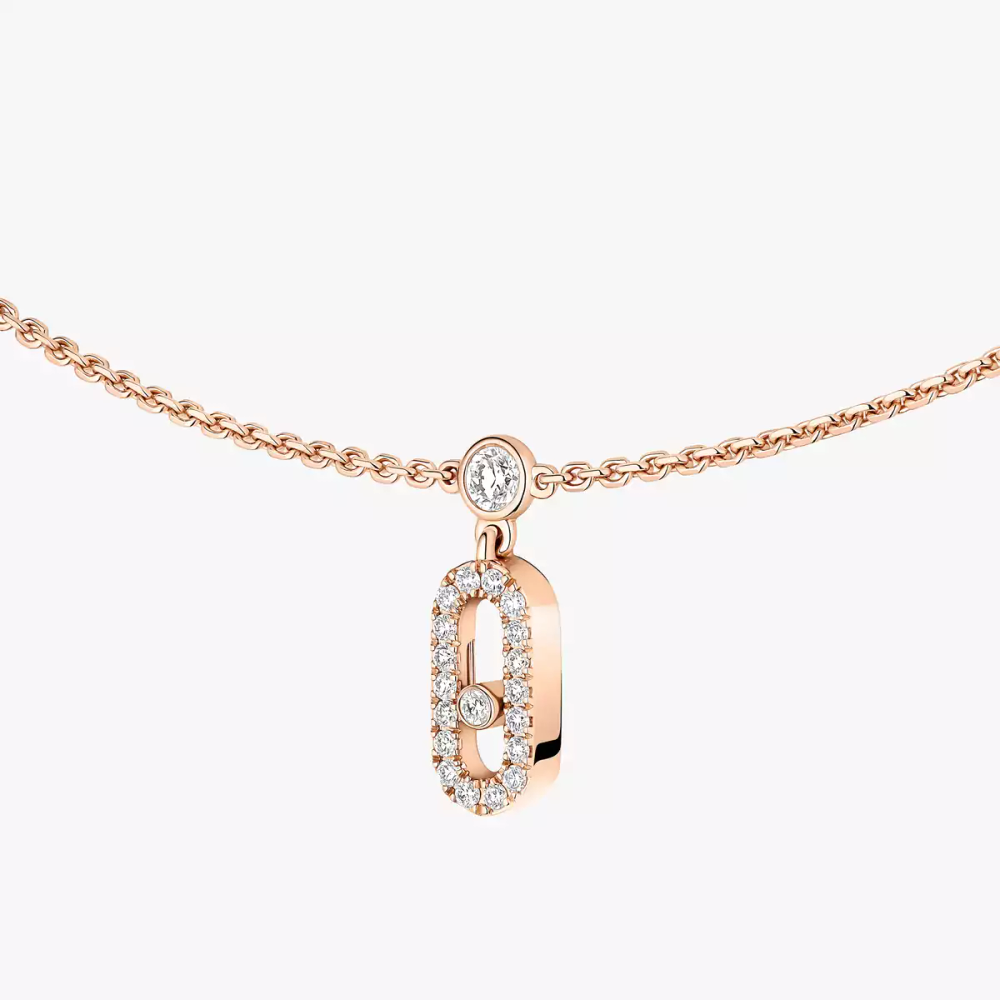 Move Uno Pavé Drop Pendant Choker Pink Gold Diamond Necklace