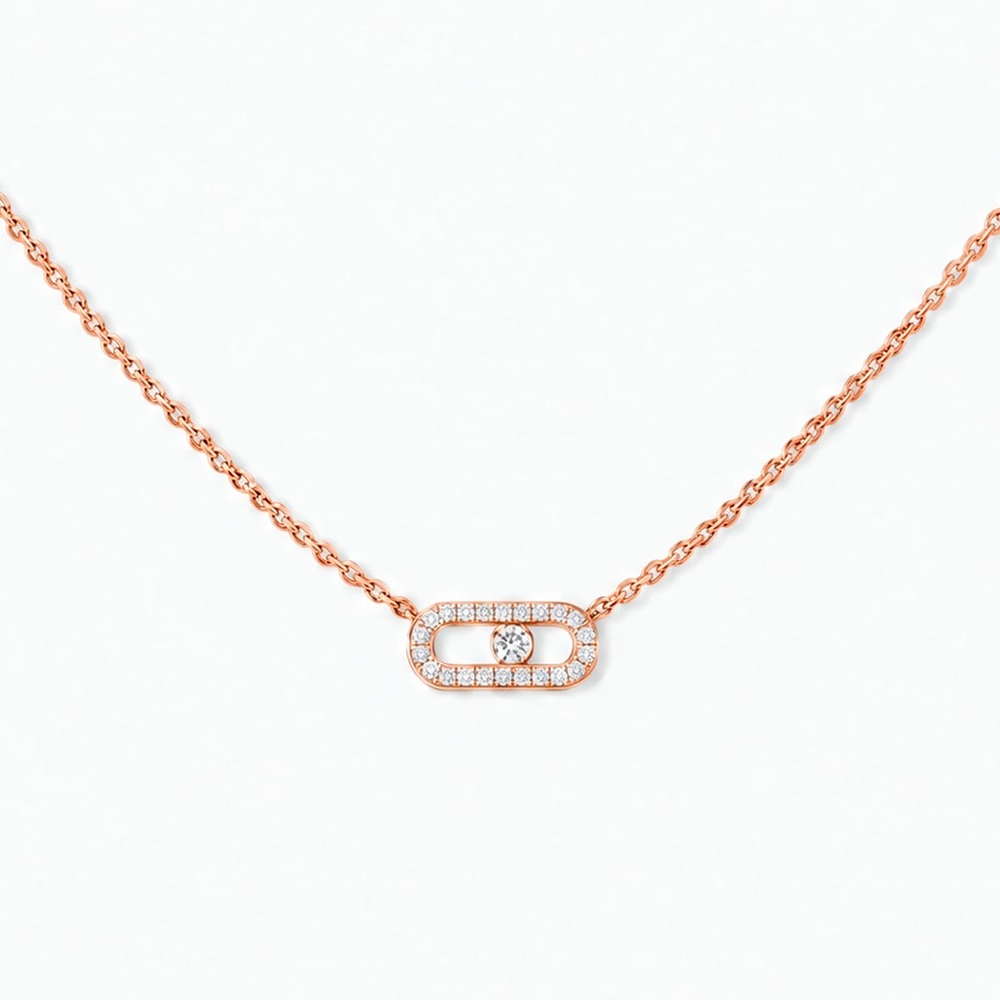 Move Uno Halskette mit Diamanten ausgefasst, Mini-Modell Move Uno Halskette aus 18 Karat Roségold mit einem Motiv, das mit Diamanten im Brillantschliff und einem beweglichen Diamanten in der Mitte besetzt ist.