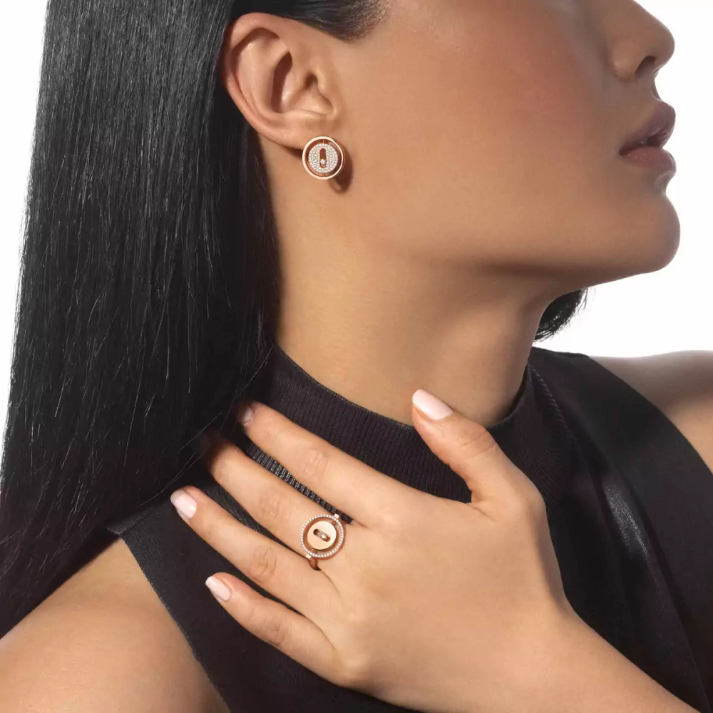 Mit Diamanten ausgefasste Lucky Move Ohrstecker Ohrringe Diamant Roségold