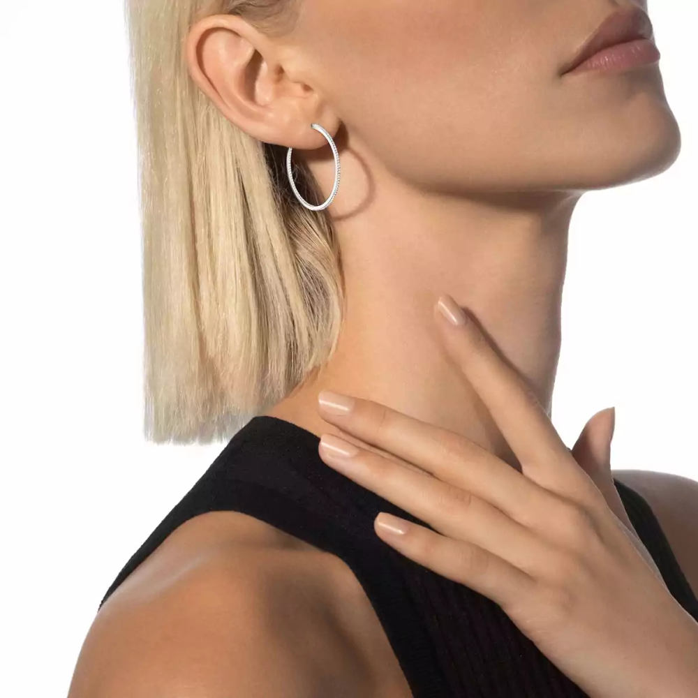 Gatsby Small Hoop White Gold Diamond Earrings