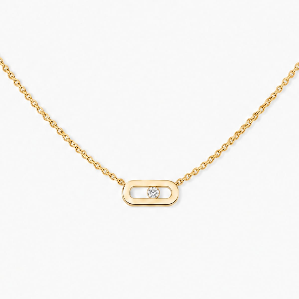Move Uno necklace, mini model Move Uno necklace in 18-karat yellow gold, motif set with a moving brilliant-cut diamond in the center.