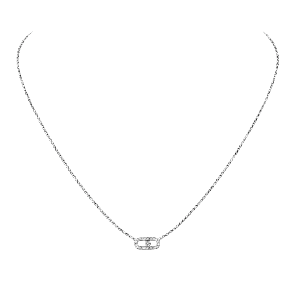 Move Uno pavé necklace, mini model Move Uno necklace in 18-karat white gold, motif set with brilliant-cut diamonds and one moving diamond in the center.