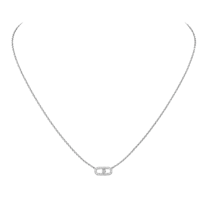 Move Uno pavé necklace, mini model Move Uno necklace in 18-karat white gold, motif set with brilliant-cut diamonds and one moving diamond in the center.