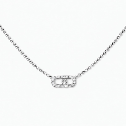 Move Uno pavé necklace, mini model Move Uno necklace in 18-karat white gold, motif set with brilliant-cut diamonds and one moving diamond in the center.
