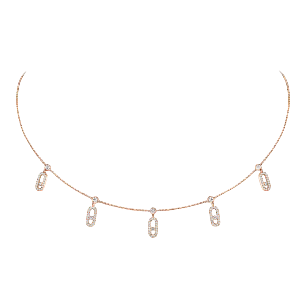 Move Uno Pavé Drop Pendant Choker Pink Gold Diamond Necklace