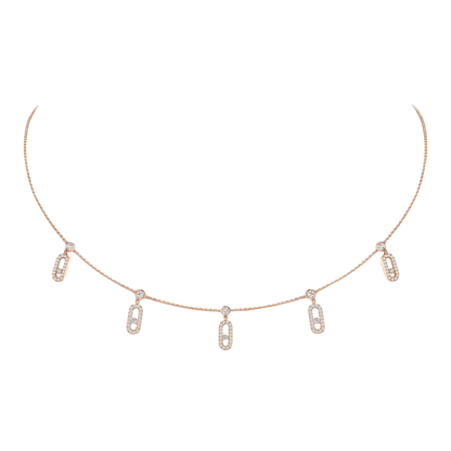 Move Uno Pavé Drop Pendant Choker Pink Gold Diamond Necklace