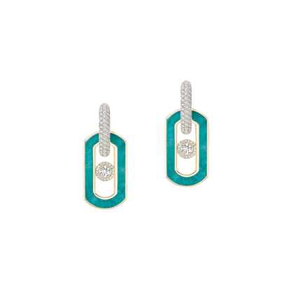 So Move amazonite drop earrings So Move earrings in 18-karat yellow gold and amazonite with pavé diamonds, set with a central brilliant-cut moving diamond and elevated by a diamond entourage.