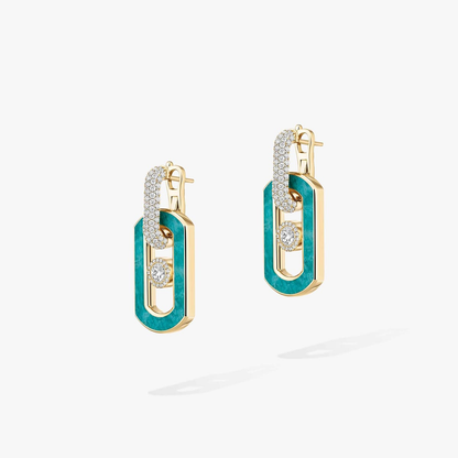 So Move amazonite drop earrings So Move earrings in 18-karat yellow gold and amazonite with pavé diamonds, set with a central brilliant-cut moving diamond and elevated by a diamond entourage.