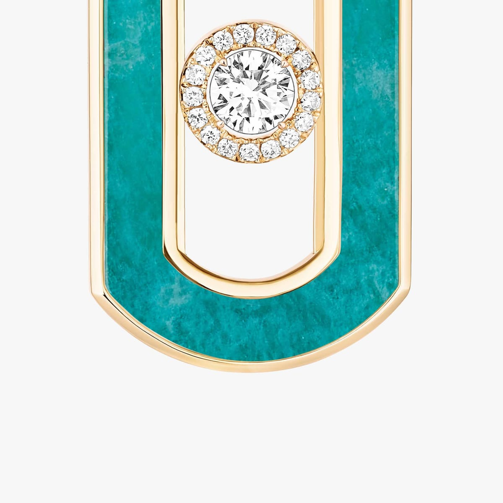 So Move amazonite drop earrings So Move earrings in 18-karat yellow gold and amazonite with pavé diamonds, set with a central brilliant-cut moving diamond and elevated by a diamond entourage.