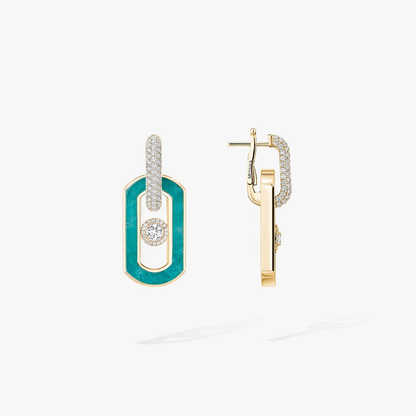 So Move amazonite drop earrings So Move earrings in 18-karat yellow gold and amazonite with pavé diamonds, set with a central brilliant-cut moving diamond and elevated by a diamond entourage.