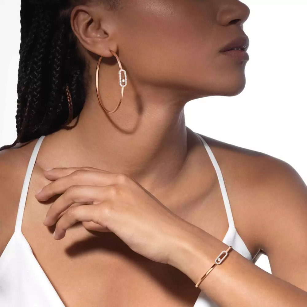 Move Uno Large Hoop Earrings Pink Gold Diamond Earrings