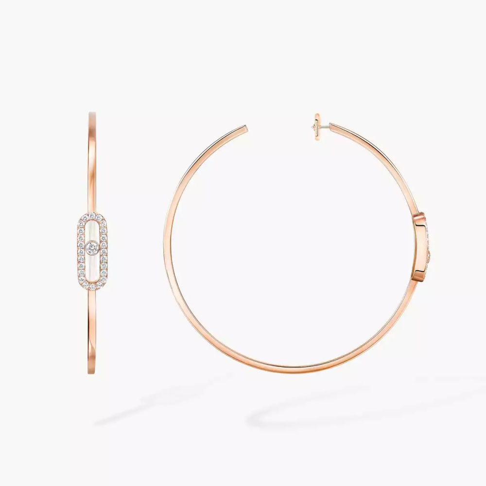 Move Uno Large Hoop Earrings Pink Gold Diamond Earrings