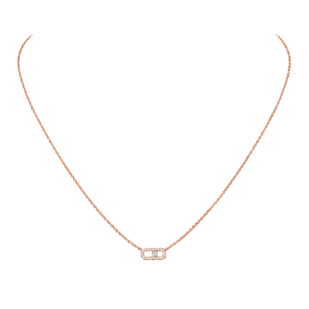 Move Uno Halskette mit Diamanten ausgefasst, Mini-Modell Move Uno Halskette aus 18 Karat Roségold mit einem Motiv, das mit Diamanten im Brillantschliff und einem beweglichen Diamanten in der Mitte besetzt ist.