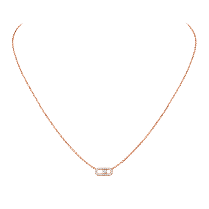 Move Uno Halskette mit Diamanten ausgefasst, Mini-Modell Move Uno Halskette aus 18 Karat Roségold mit einem Motiv, das mit Diamanten im Brillantschliff und einem beweglichen Diamanten in der Mitte besetzt ist.
