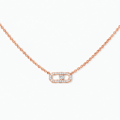 Move Uno Halskette mit Diamanten ausgefasst, Mini-Modell Move Uno Halskette aus 18 Karat Roségold mit einem Motiv, das mit Diamanten im Brillantschliff und einem beweglichen Diamanten in der Mitte besetzt ist.
