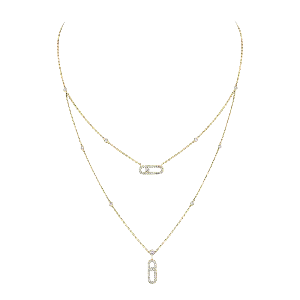 Collier 2 rangs pavé Move Uno Kette Diamant Gelbgold