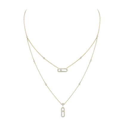 Collier 2 rangs pavé Move Uno Kette Diamant Gelbgold