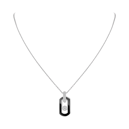 So Move onyx necklace So Move necklace in 18-karat white gold and onyx, pendant ring features pavé diamonds and a motif set with a brilliant-cut moving diamond, elevated by a diamond entourage. Adjustable thanks to its sliding clasp.