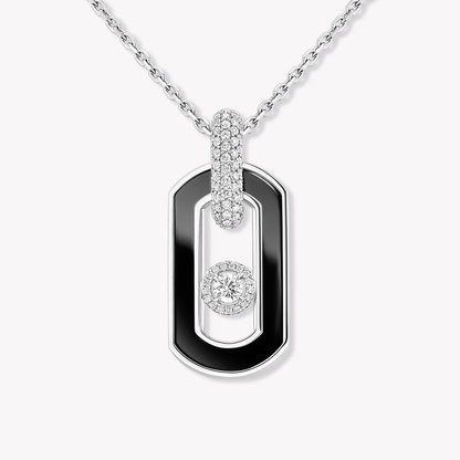 So Move onyx necklace So Move necklace in 18-karat white gold and onyx, pendant ring features pavé diamonds and a motif set with a brilliant-cut moving diamond, elevated by a diamond entourage. Adjustable thanks to its sliding clasp.