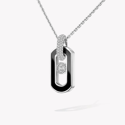 So Move onyx necklace So Move necklace in 18-karat white gold and onyx, pendant ring features pavé diamonds and a motif set with a brilliant-cut moving diamond, elevated by a diamond entourage. Adjustable thanks to its sliding clasp.