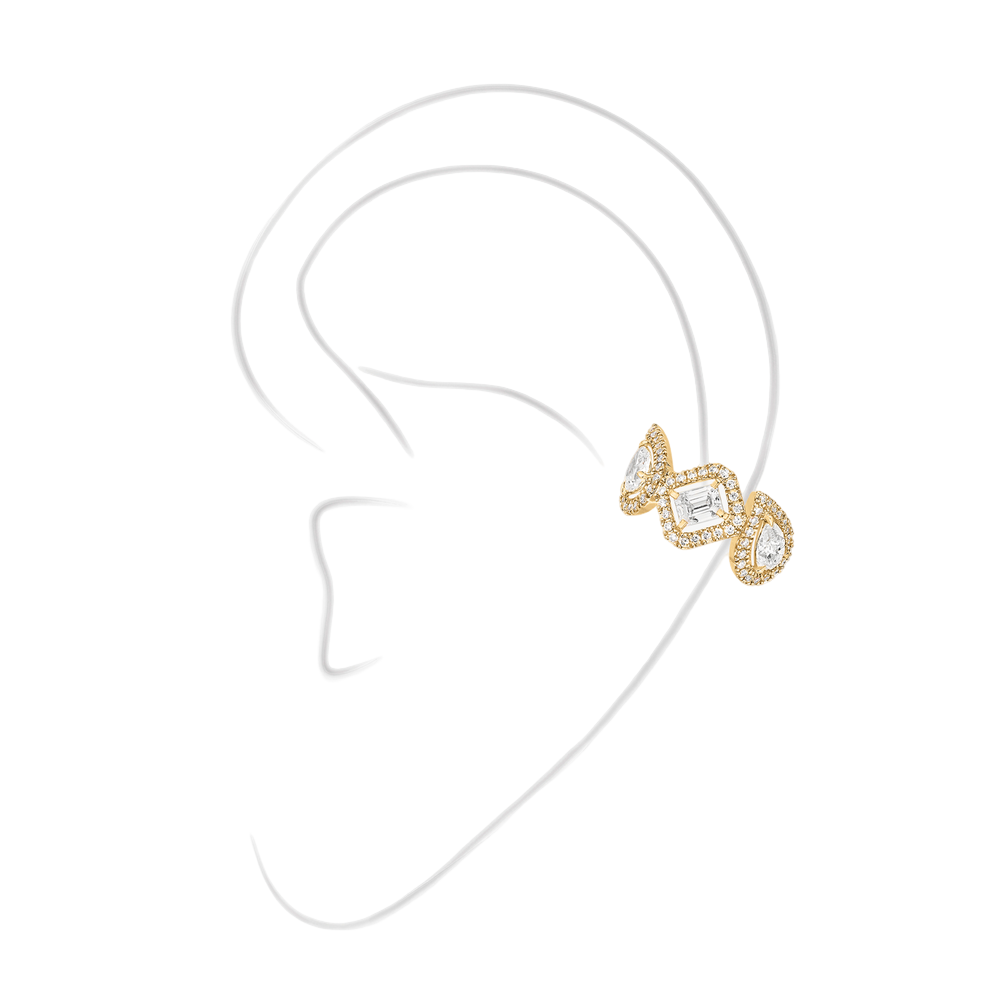 My Twin Mono Earring Middle 3x0.10ct Yellow Gold Diamond Earrings