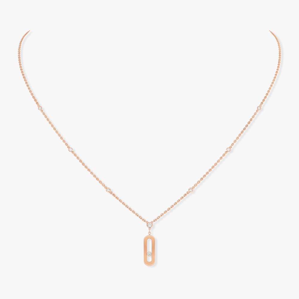 Move Uno Long Necklace Pink Gold Diamond Necklace