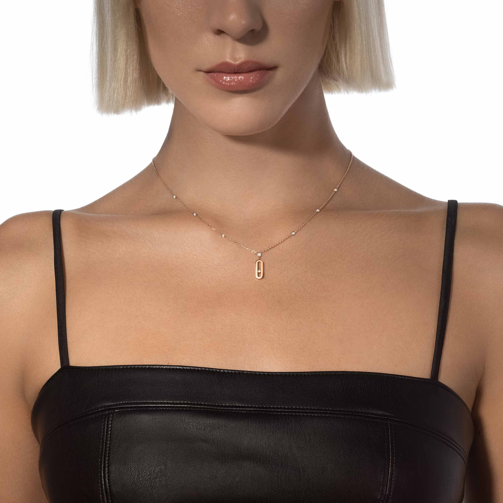 Move Uno Long Necklace Pink Gold Diamond Necklace