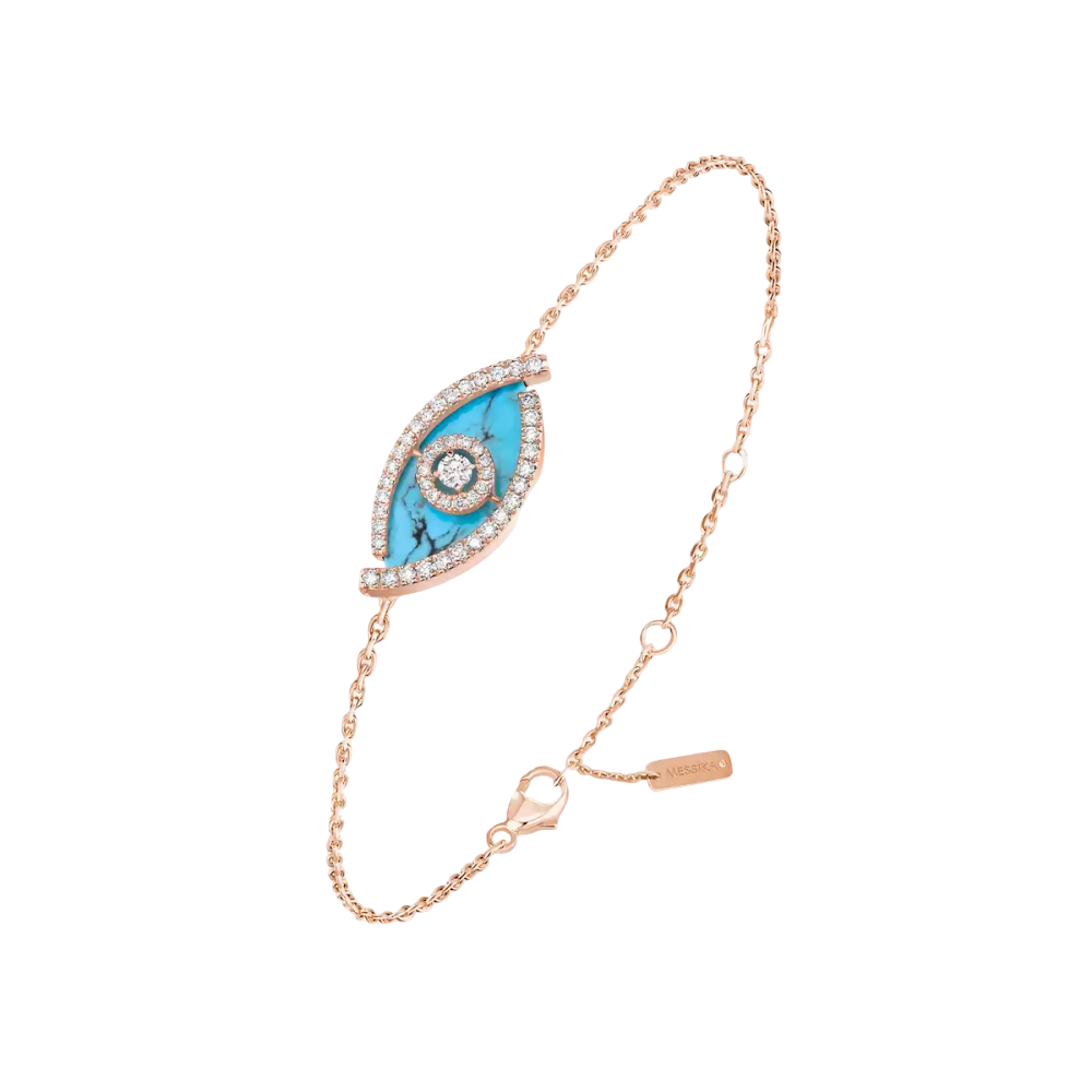 Lucky Eye Turquoise Pink Gold Diamond Bracelet