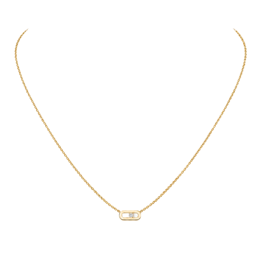 Move Uno necklace, mini model Move Uno necklace in 18-karat yellow gold, motif set with a moving brilliant-cut diamond in the center.