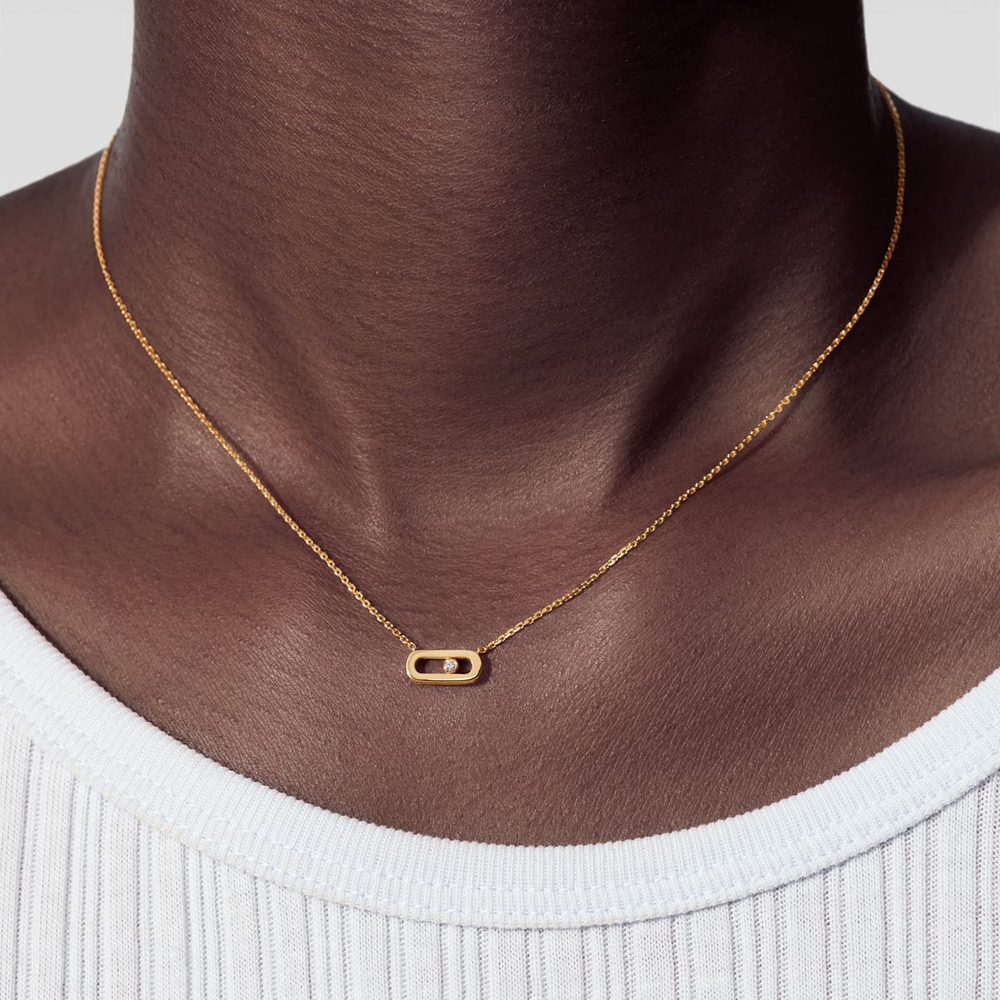 Move Uno necklace, mini model Move Uno necklace in 18-karat yellow gold, motif set with a moving brilliant-cut diamond in the center.