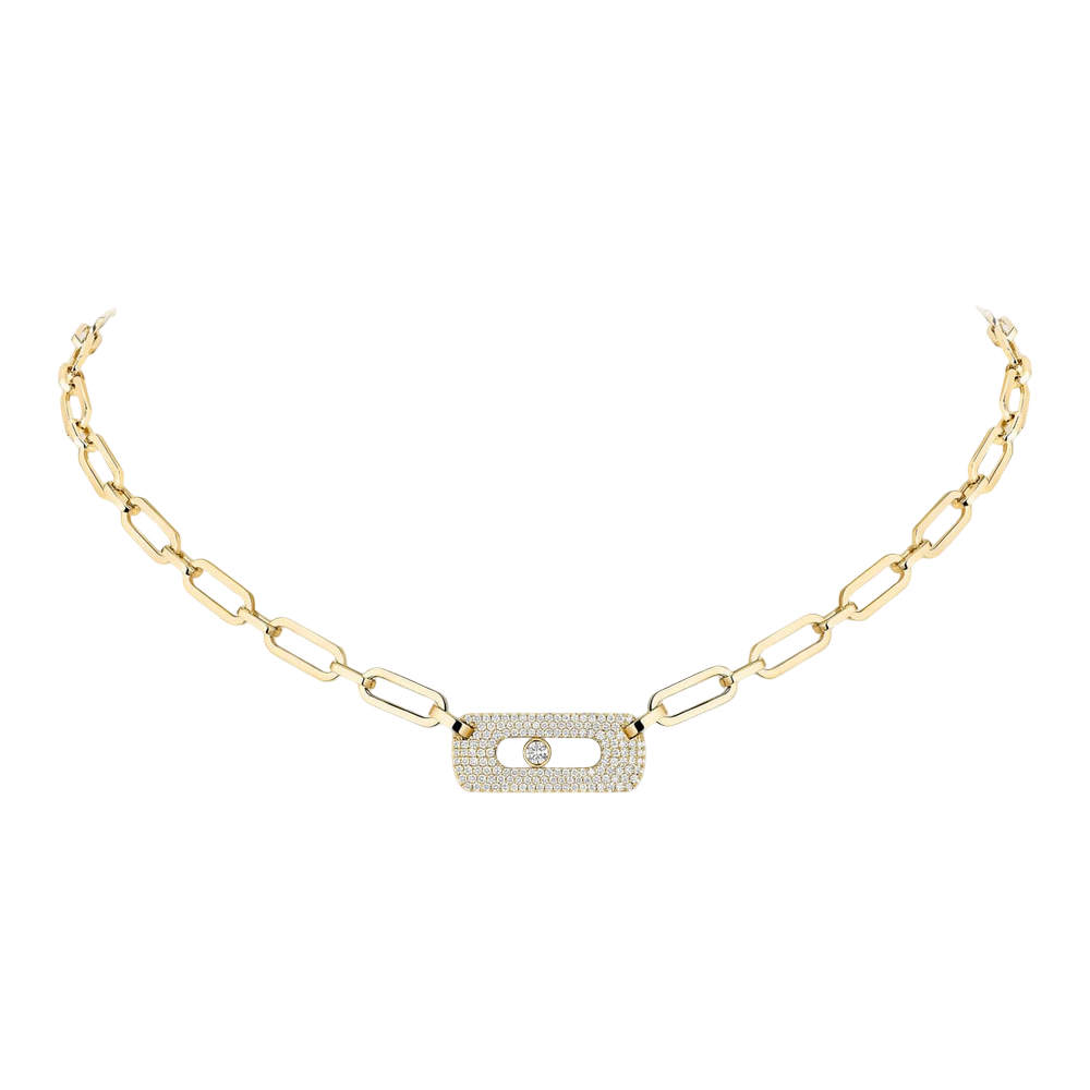 Move Link half pavé chain necklace Move Link diamond necklace in pink gold
