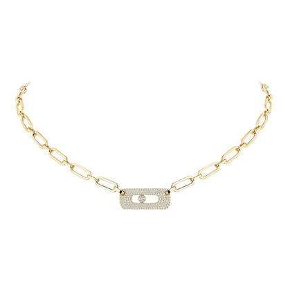 Move Link half pavé chain necklace Move Link diamond necklace in pink gold