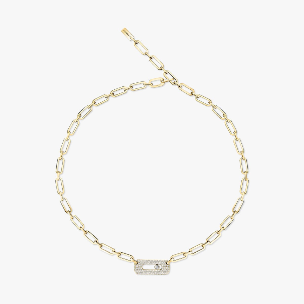 Move Link half pavé chain necklace Move Link diamond necklace in pink gold