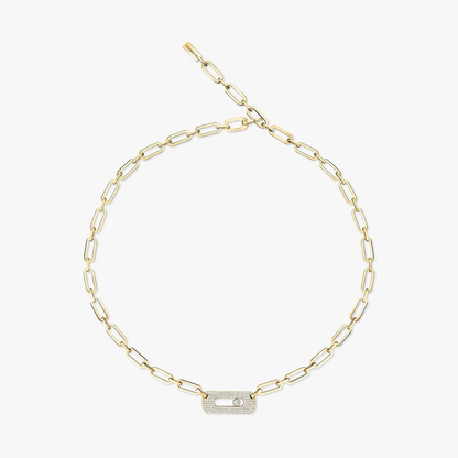 Move Link half pavé chain necklace Move Link diamond necklace in pink gold