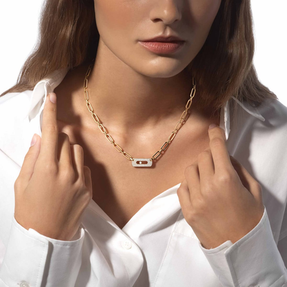 Move Link half pavé chain necklace Move Link diamond necklace in pink gold