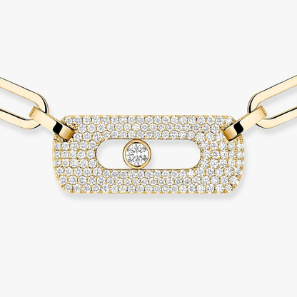 Move Link half pavé chain necklace Move Link diamond necklace in pink gold