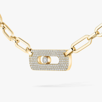 Move Link half pavé chain necklace Move Link diamond necklace in pink gold