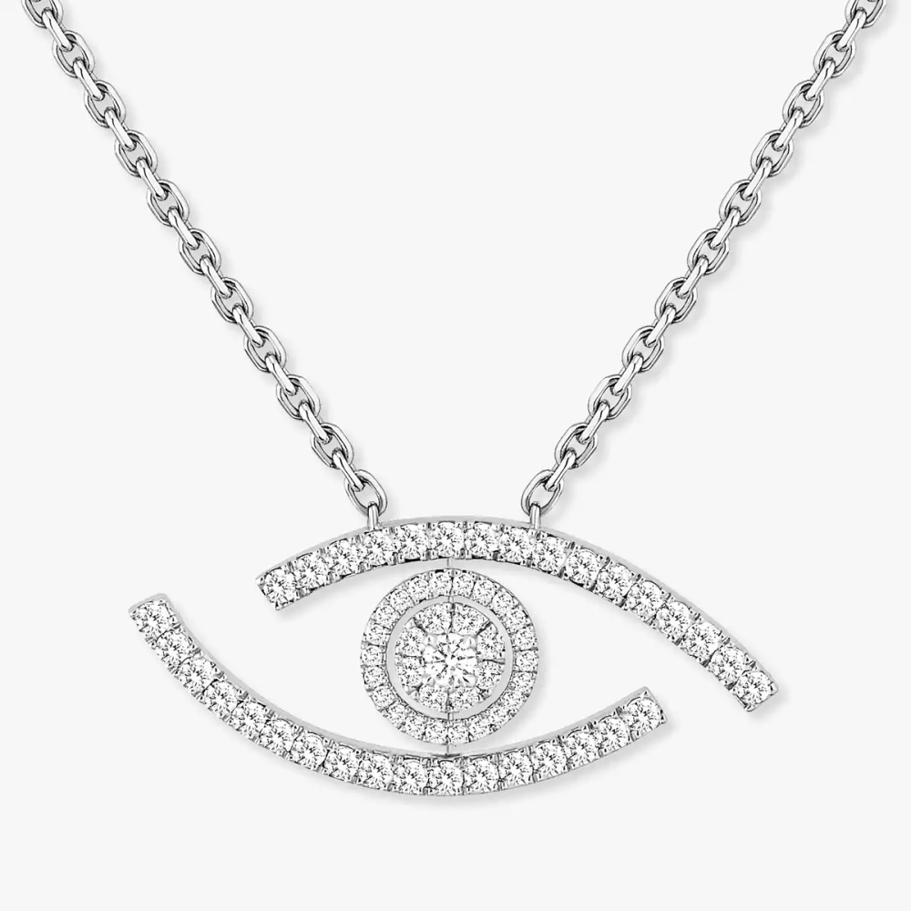 Sautoir Lucky Eye Pavé Collier Diamant Or Blanc
