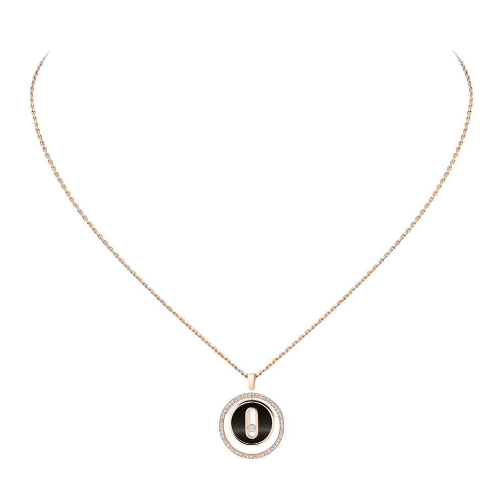 Lucky Move SM Onyx Necklace Pink Gold Diamond Necklace
