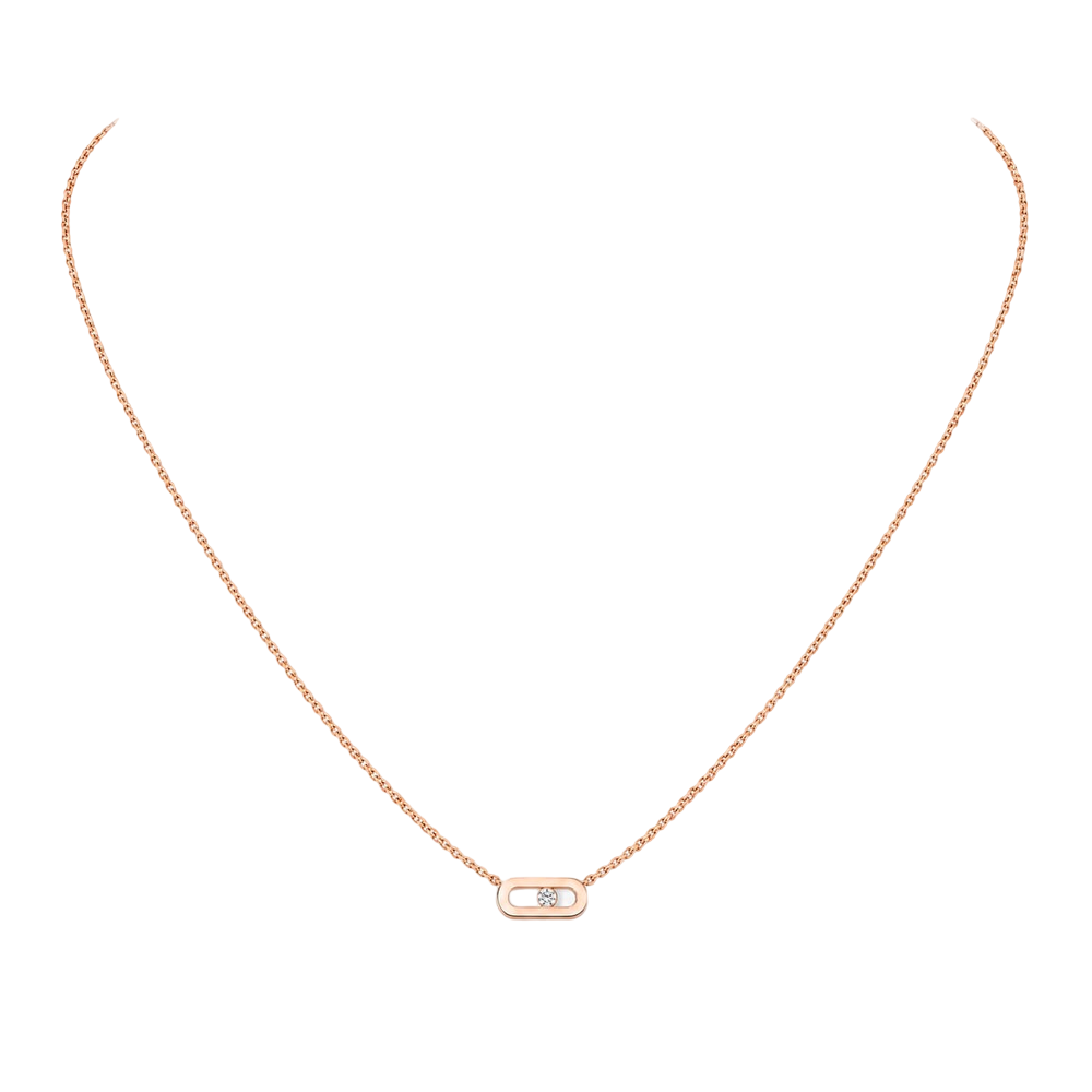 Move Uno Halskette, Mini-Modell Move Uno Halskette aus 18 Karat Roségold mit einem Motiv, das mit einem beweglichen Diamanten im Brillantschliff in der Mitte besetzt ist.