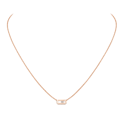 Move Uno Halskette, Mini-Modell Move Uno Halskette aus 18 Karat Roségold mit einem Motiv, das mit einem beweglichen Diamanten im Brillantschliff in der Mitte besetzt ist.