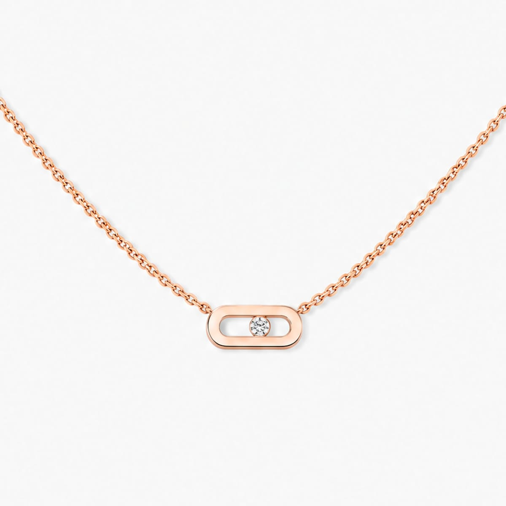 Move Uno Halskette, Mini-Modell Move Uno Halskette aus 18 Karat Roségold mit einem Motiv, das mit einem beweglichen Diamanten im Brillantschliff in der Mitte besetzt ist.