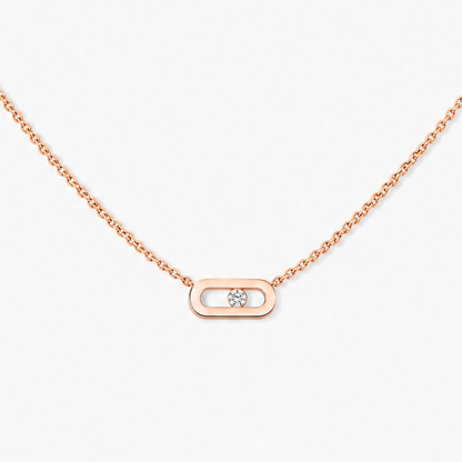 Move Uno Halskette, Mini-Modell Move Uno Halskette aus 18 Karat Roségold mit einem Motiv, das mit einem beweglichen Diamanten im Brillantschliff in der Mitte besetzt ist.