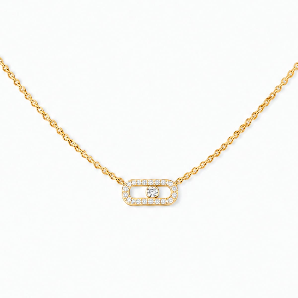 Move Uno Halskette mit Diamanten ausgefasst, Mini-Modell Move Uno Halskette aus 18 Karat Gelbgold mit einem Motiv, das mit Diamanten im Brillantschliff und einem beweglichen Diamanten in der Mitte besetzt ist.