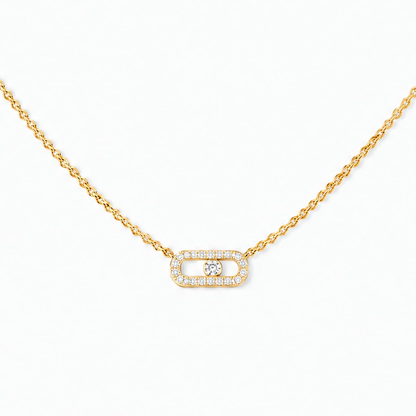 Move Uno Halskette mit Diamanten ausgefasst, Mini-Modell Move Uno Halskette aus 18 Karat Gelbgold mit einem Motiv, das mit Diamanten im Brillantschliff und einem beweglichen Diamanten in der Mitte besetzt ist.