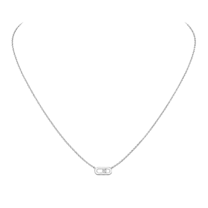 Collier Move Uno, mini modèle Collier Move Uno en or blanc 18 carats, motif serti d'un diamant mobile taille brillant en son centre.