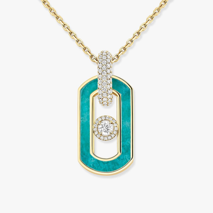So Move amazonite necklace So Move necklace in 18-karat yellow gold and amazonite, pendant ring features pavé diamonds and a motif set with a brilliant-cut moving diamond, elevated by a diamond entourage. Adjustable thanks to its sliding clasp.