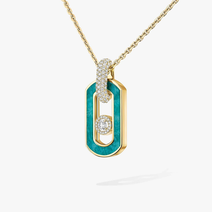 So Move amazonite necklace So Move necklace in 18-karat yellow gold and amazonite, pendant ring features pavé diamonds and a motif set with a brilliant-cut moving diamond, elevated by a diamond entourage. Adjustable thanks to its sliding clasp.