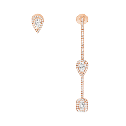 My Twin Hook and Stud 3x0.10ct Pink Gold Diamond Earrings