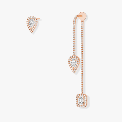 My Twin Hook and Stud 3x0.10ct Pink Gold Diamond Earrings
